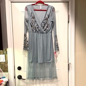 👗2/$12 NWT Xhilaration Dress blue sheer floral L